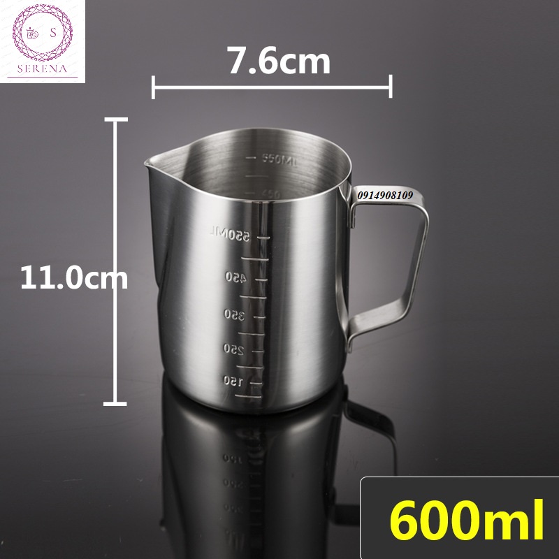 Ca đánh sữa inox (có vạch chia) 350ml - 550ml - 900ml ( inox 304)