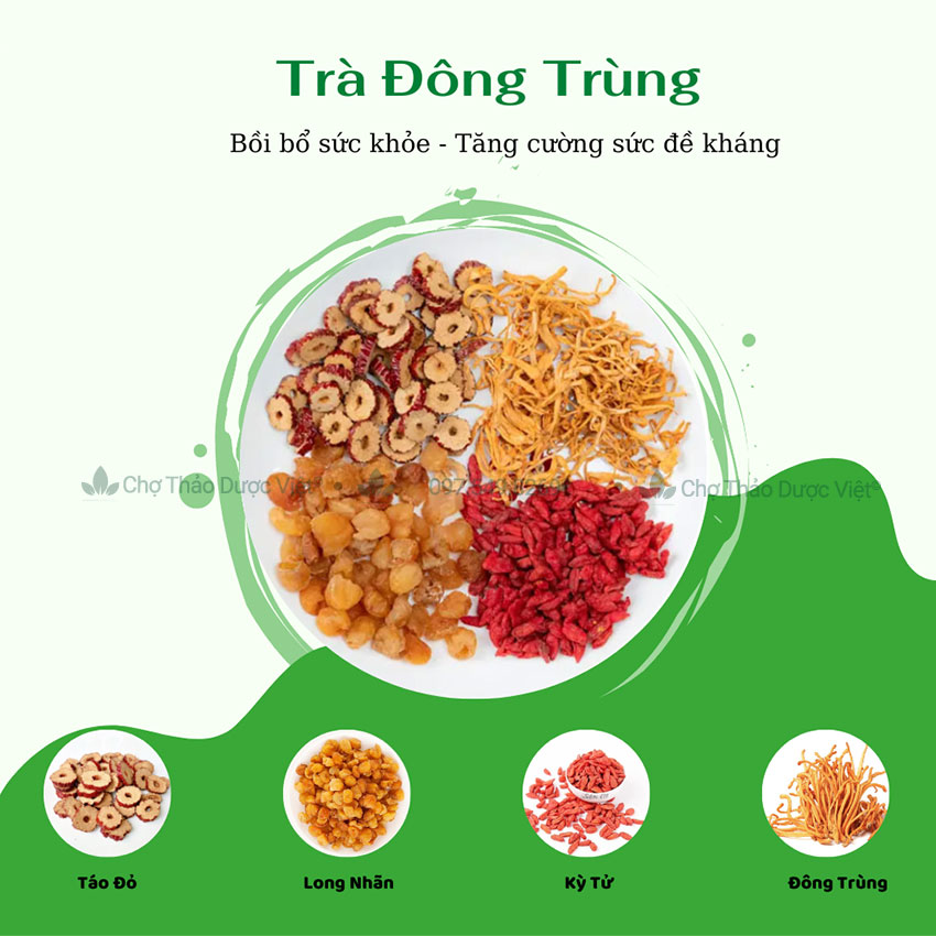 Trà đông trùng hạ thảo mix sẵn (Trà tứ vị bồi bổ sức khỏe, dưỡng nhan, tăng cường sức đề kháng)