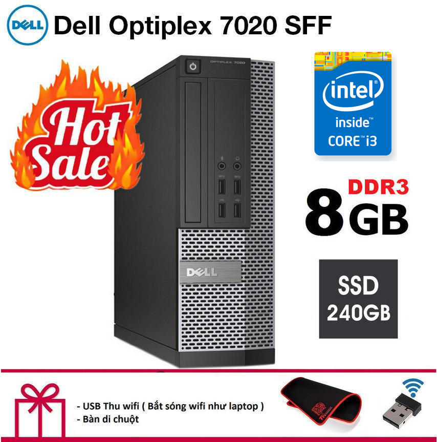 [Trả góp 0%]Case máy tính để bàn Dell Optiplex 7020 SFF cpu Intel Core i3 4130 ram 8GB Ổ cứng SSD 240GB. Hàng Nhập Khẩu.Tặng Bàn Di Chuột và USB Thu Wifi.Bảo hành 2 năm [ máy tính đồng bộ dell ]