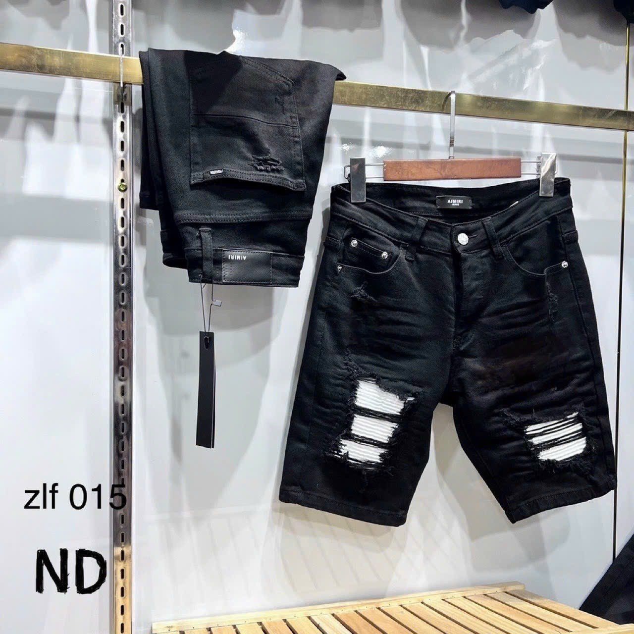 Quần short jean nam cao cấp short jean AMIRI rách vá trắng vải co dãn dày đẹp chất lượng