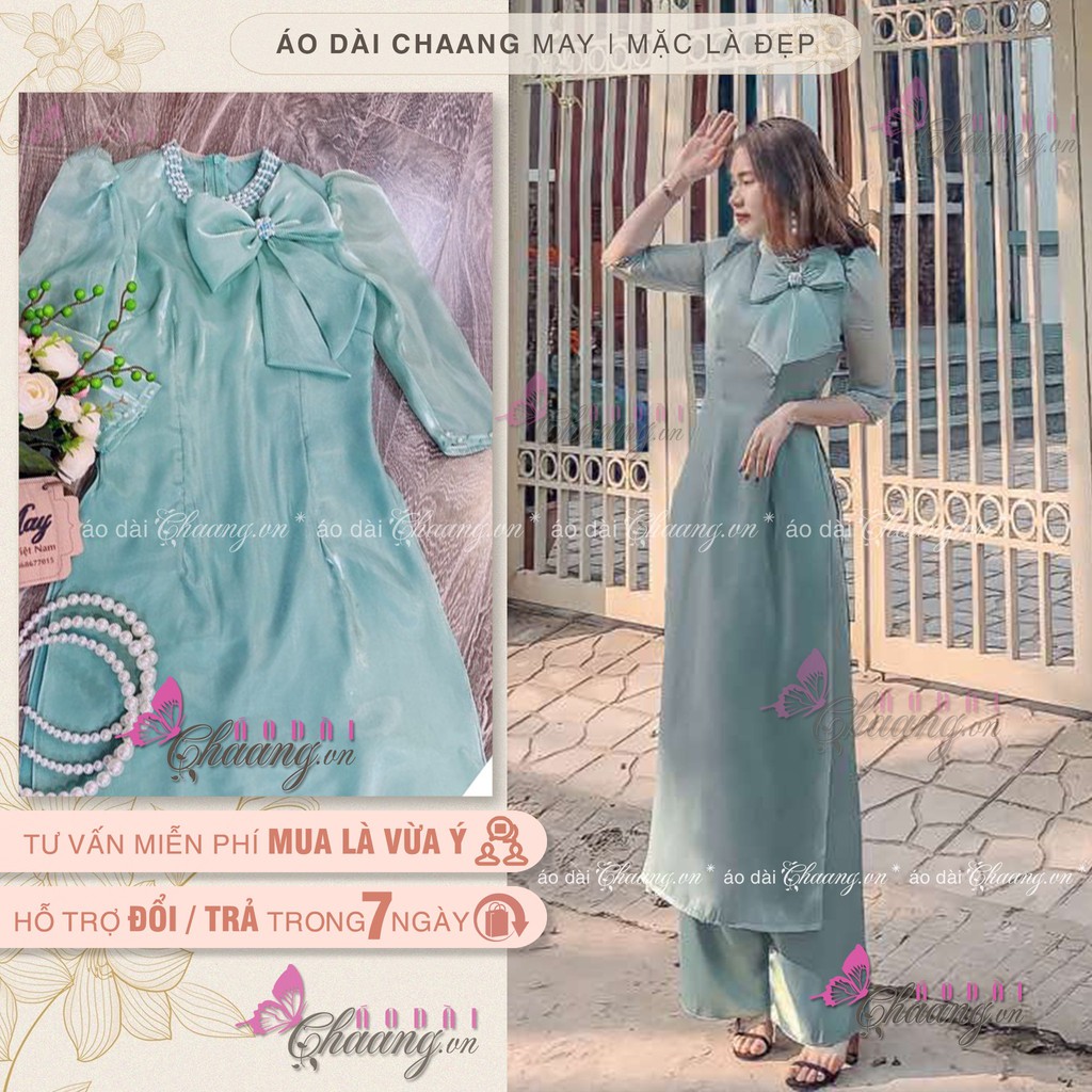 Áo dài đẹp cổ viền ngọc ??CHAANG?? May sẵn áo dài cách tân, vải áo dài von tơ bóng