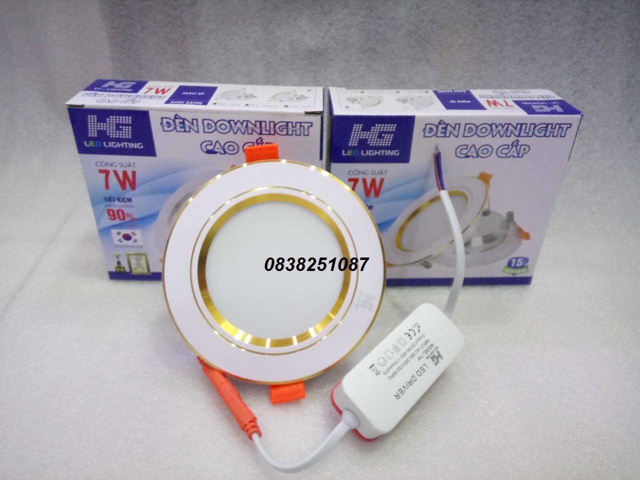 Bộ 14 đèn led âm trần viền vàng 7w 3 màu 3 chế độ