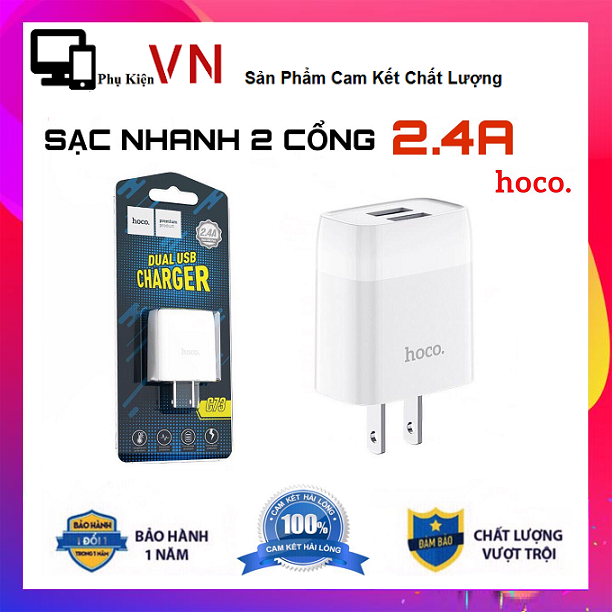 [HCM]⚡ BH 6 Tháng ⚡ Cốc Sạc Nhanh 2 Cổng USB Hoco C73  C73A  2.4A  - Củ Sạc Nhanh  2 Cổng USB Hoco C73 C73A C.hính Hãng