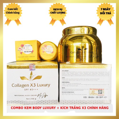 Combo kem body collagen x3 và ủ kích trắng collagen x3 luxury đông anh chính hãng - dưỡng da trắng sáng mịn màng