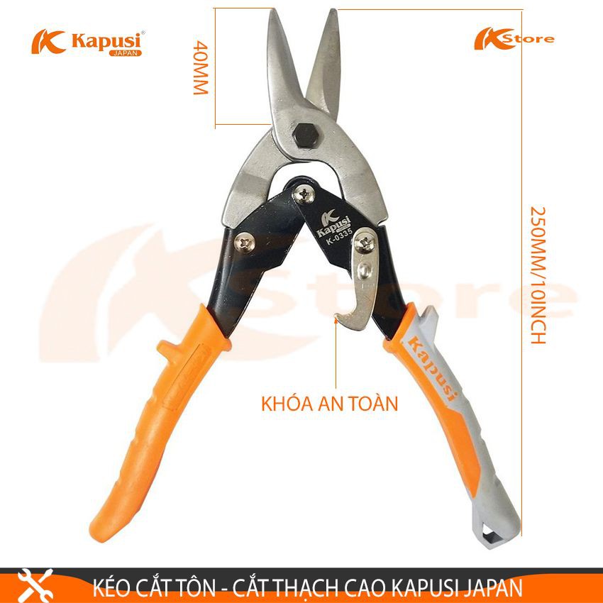 Kéo cắt tôn - kéo cắt thạch cao cộng lực kapusi japan 250mm/10inch. kìm cắt thạch cao