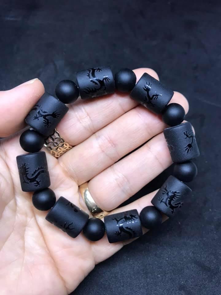 [HCM]VÒNG TAY ĐỐT TRÚC ĐÁ NÚI LỬA ĐEN CHẠM RỒNG
