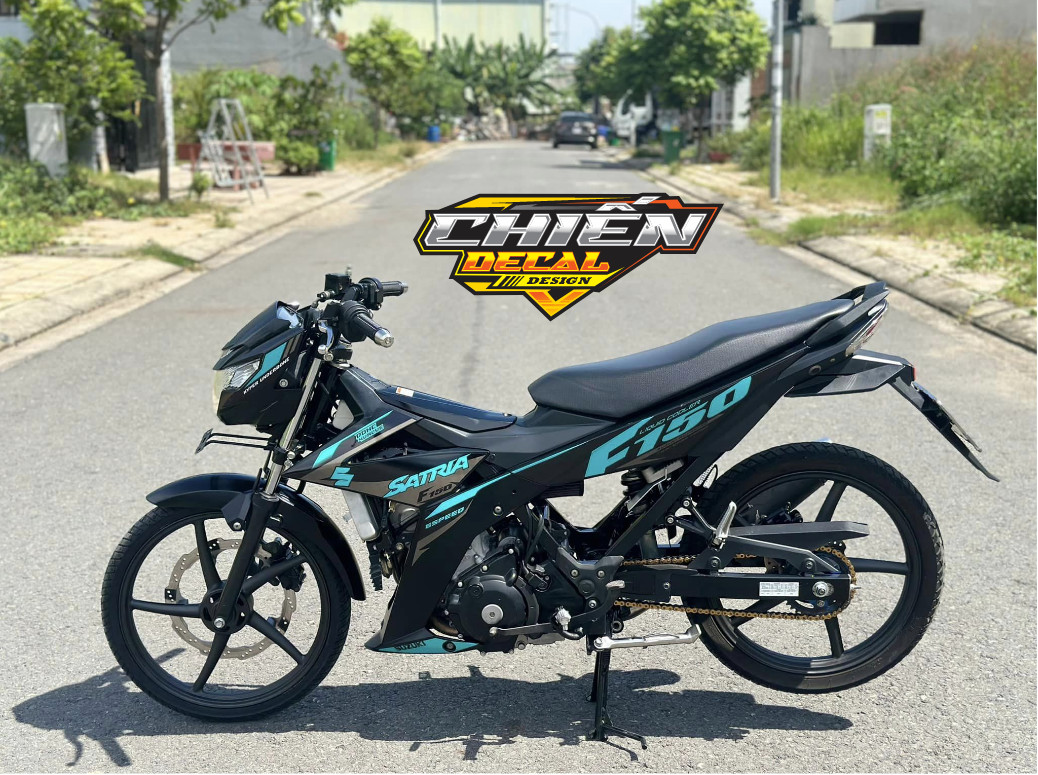 Tem rời xe satria - raider F150 mẫu tem chế zin đen xanh ngọc