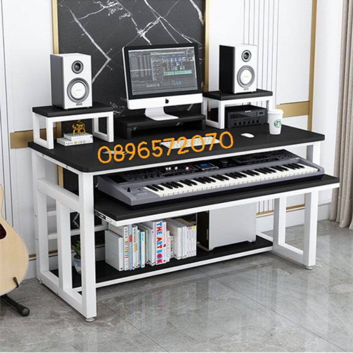 bàn làm việc studio bàn phòng thu kèm kệ.