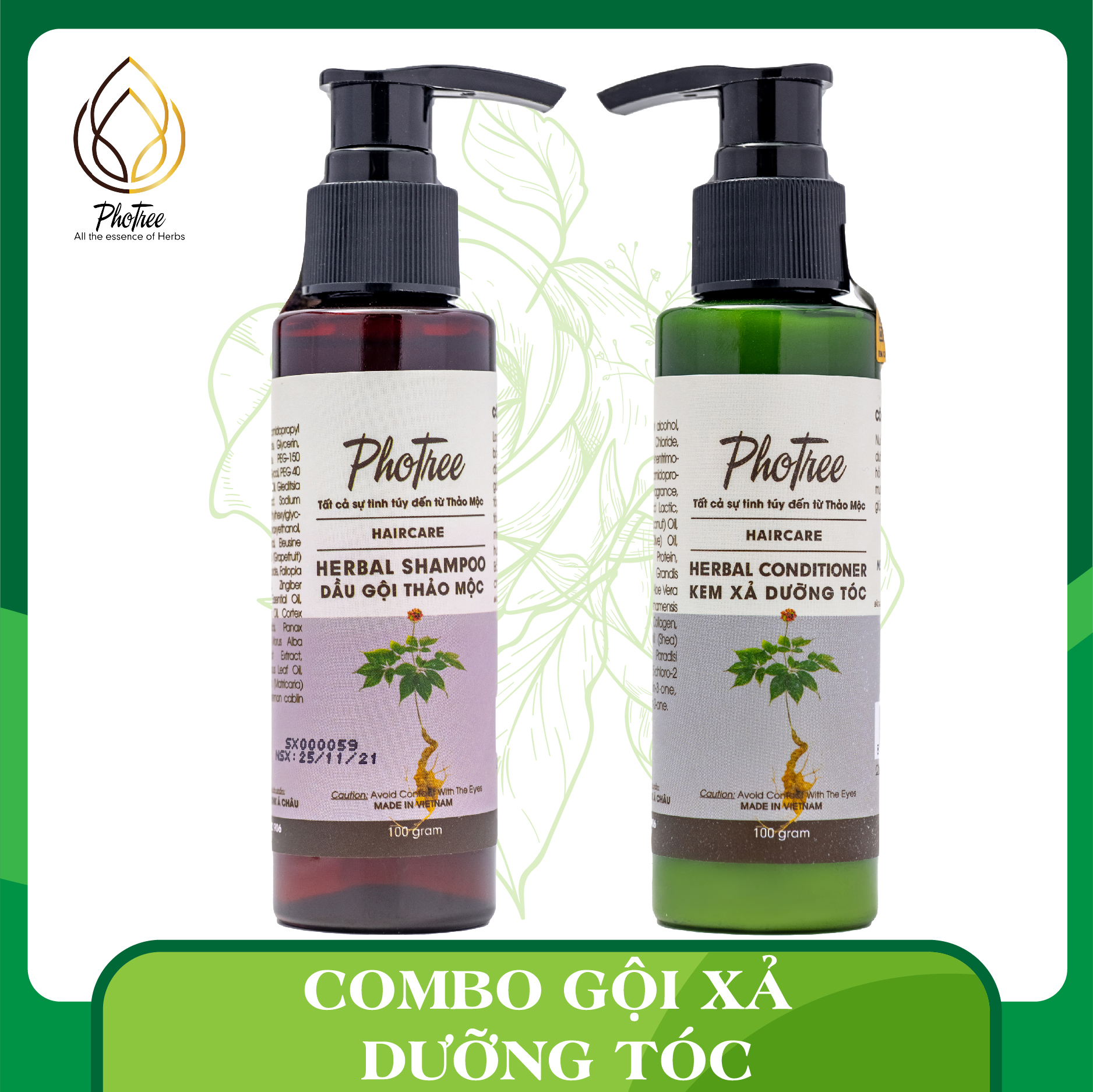 Combo Gội - Xả Sâm Ngọc Linh PhoTree 100grams