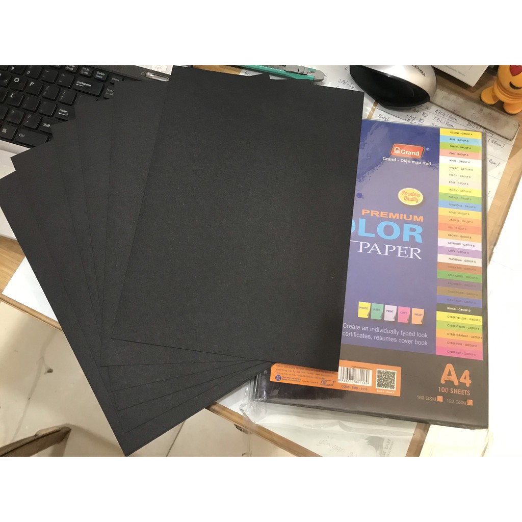[HCM]Giấy Bìa Màu cao cấp Pgrand 160gsm đủ màu ĐENĐỎTÍM HUẾVÀNGXANH DƯƠNGXANH LÁ HỒNG (1 xấp-1 màu-100 tờ)