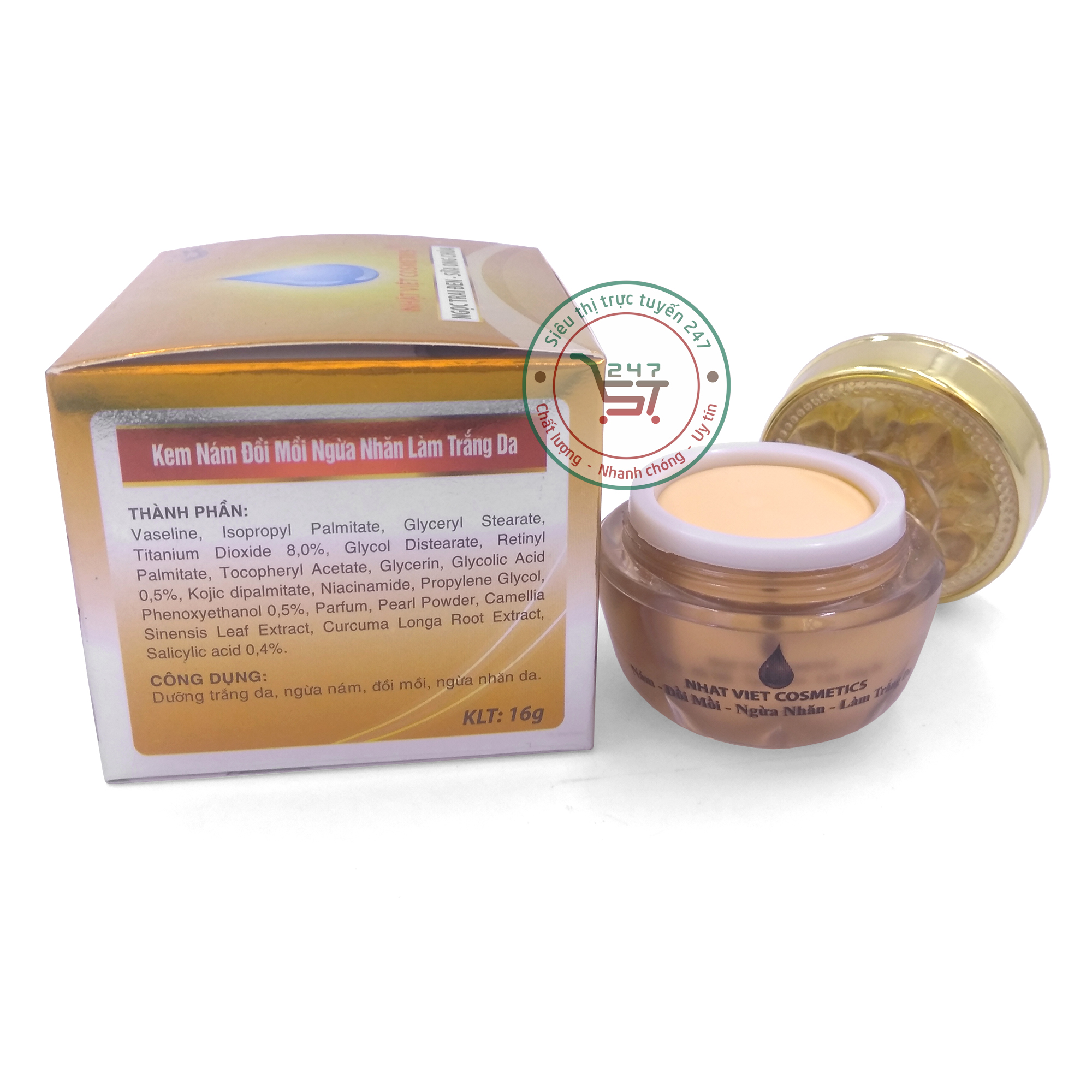 Kem Nám Tàn nhang Ngừa nhăn Đồi mồi Làm trắng da Ngọc Trai Đen sữa ong chúa Nhật Việt V9 16g (Vàng Xám)