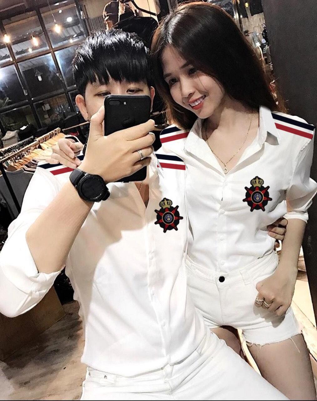 áo sơmi nam nữ họa tiết thêu lông vũ cực đẹp (chất vải kate lụa mịn)