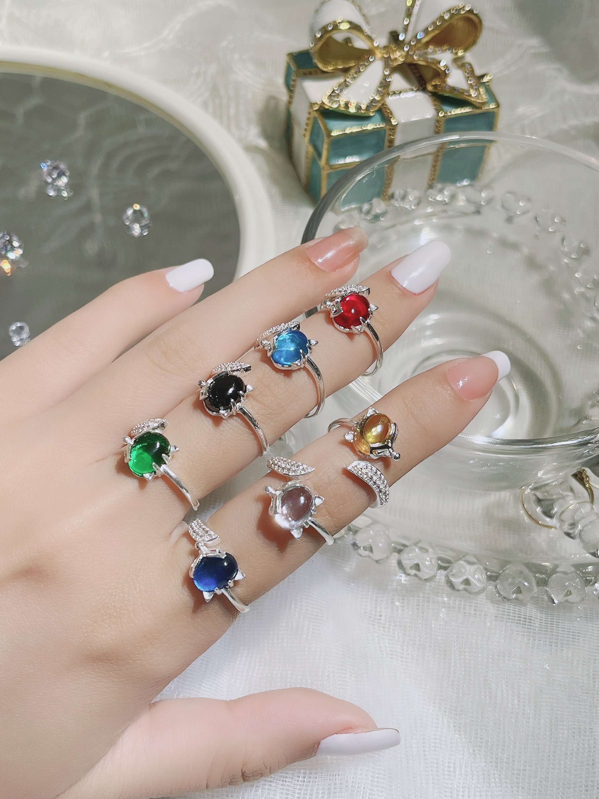 Nhẫn bạc nữ hồ ly bạc hàng dày đẹp đá phong thủy nhiều màu, Tiệm bạc Mê Ly cam kết bạc chuẩn