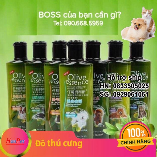 Hanpet - SỮA TẮM CHO THÚ CƯNG CHÓ MÈO Olive Essence Chai 450ml