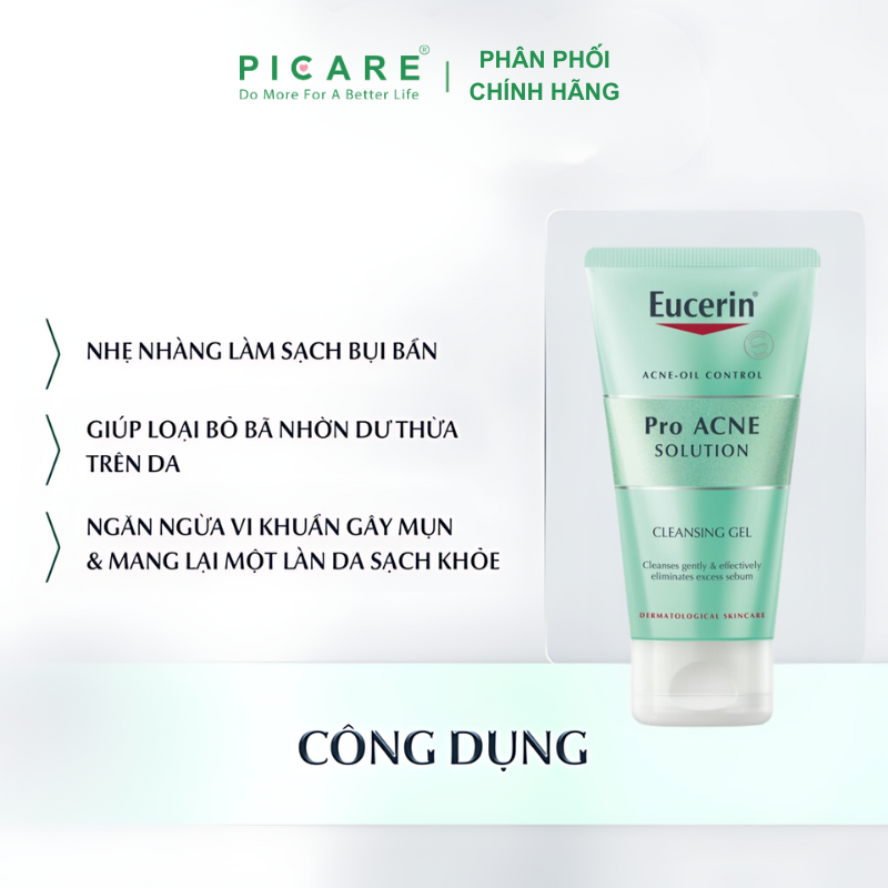 Sữa Rửa Mặt Dạng Gel Dành Cho Da Nhờn Mụn Eucerin Pro Acne Solution Cleasing Gel 75ml