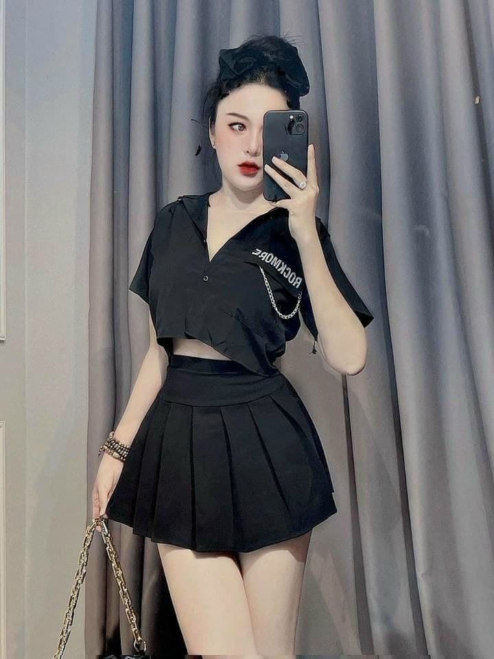 Áo sơ mi croptop dây xích 1132A32B1