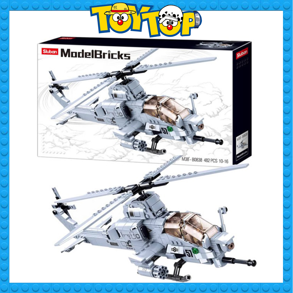 Bộ đồ chơi lắp ráp ghép máy bay trực thăng quân sự xếp hình Sluban B0838 AH 1Z Viper Zulu Cobra