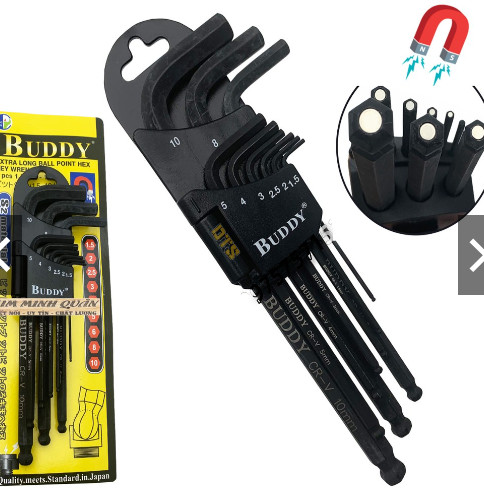 Bộ lục giác đầu bi thép đen 9 cây có nam châm cao cấp ba0098 buddy