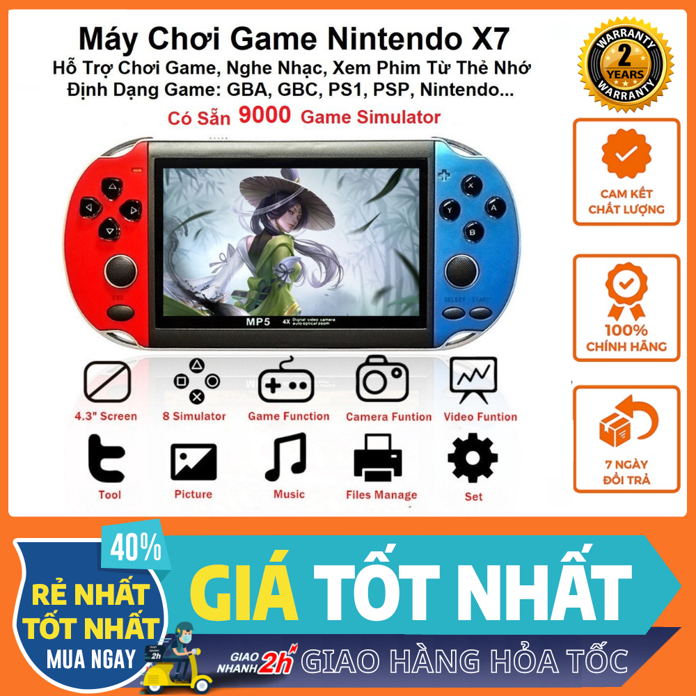 Máy chơi game cầm tay X7 , màn hình 4.3 inch 8gb - 9000 game , chơi ...