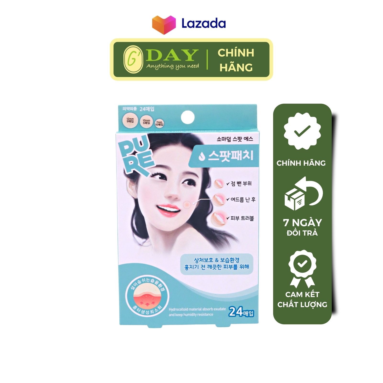 Miếng dán mụn Somaderm Spot 24pcs (3 size – 24 miếng Hãng Young Chemical- Hàn Quốc)