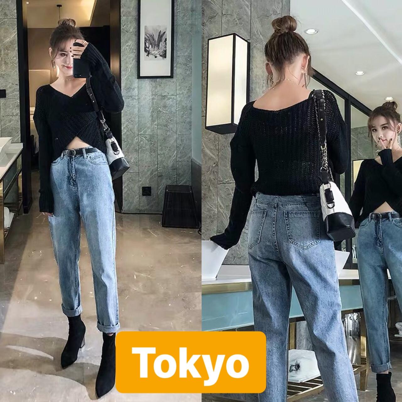 QUẦN JEAN BAGGY NỮ XANH TRƠN GẤP LAI LƯNG CAO NÂNG MÔNG CONAN SHINICHI DB-0118 CAO CẤP - TOKYO FASHION