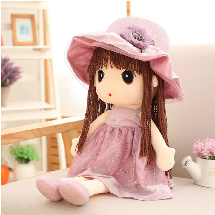 Búp Bê cô Bé Dễ Thương 45cm Mũ Hoa Đỏ
