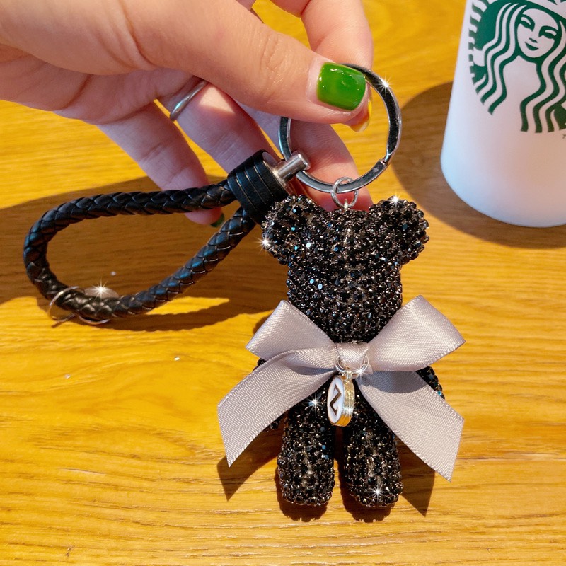 Decor - Móc khóa gấu đính đá Charm Bearbrick cao cấp kèm dây dù - trang trí ô tô túi xách