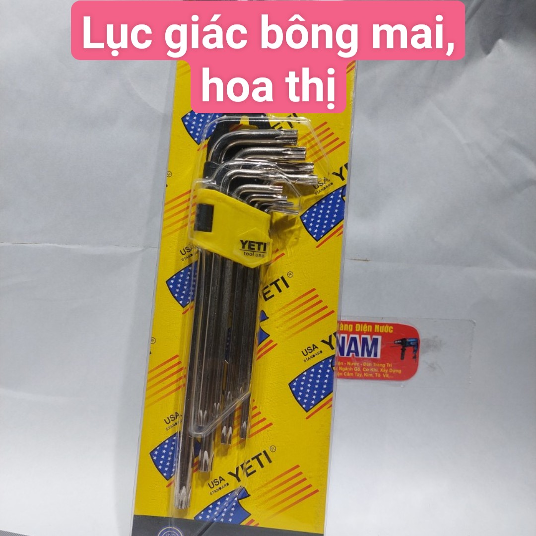 Bộ 9 cây Lục giác bi /lục giác bông thương hiệu Yeti, Bộ lục giác 9 cây đầu bông và bi yeti , vặn ốc lục giác ốc xe các loại- Cửa Hàng Nam
