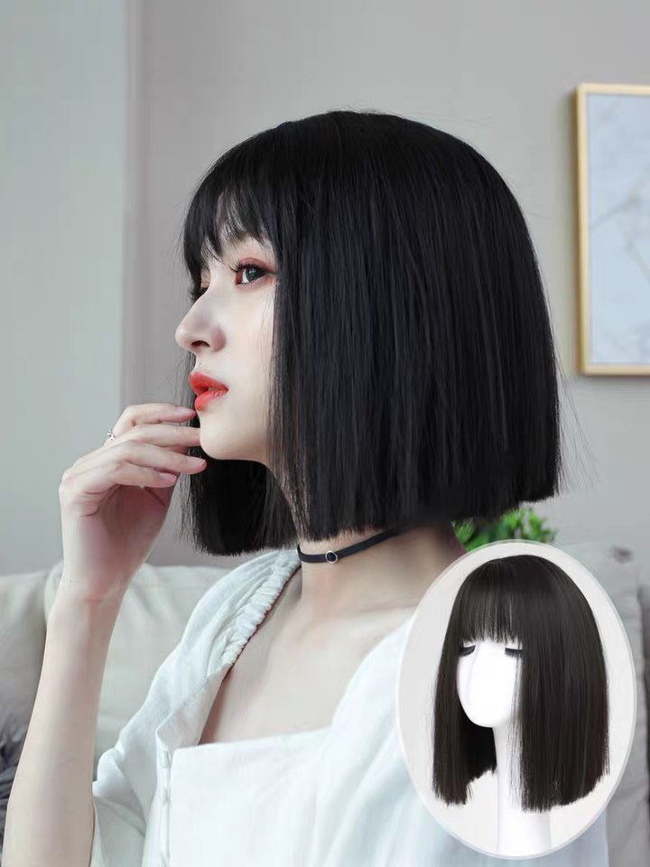 Tóc giả nữ nguyên đầu vic ngang, tóc giả ngắn, tóc giả bộ cả đầu mái thưa