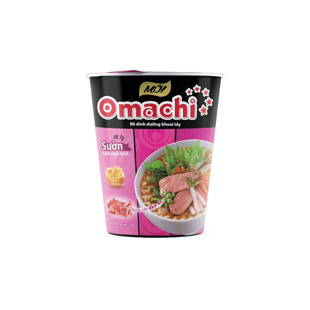 Thùng 24 ly mì khoai tây Omachi sườn hầm ngũ quả 72g