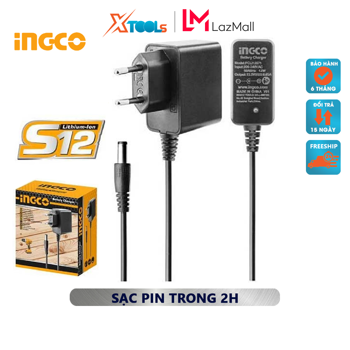 Đế charger S12 ingco FCLI12071 | rechargeable lithium-ion battery voltage charger: 220V-240V ~ 50/60Hz Charging time: 2H, matching power supply in Vietnam [genuine] [XTools]