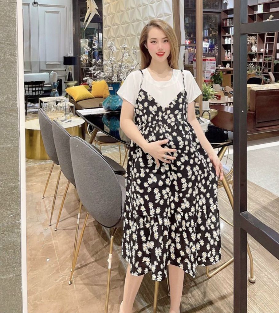 Váy/Đầm babydoll cổ tròn ngắn tay dáng suông dài qua gối chất đũi xước freesize dưới 70kg cho nữ-đồ bầu đẹp-váy bầu xinh