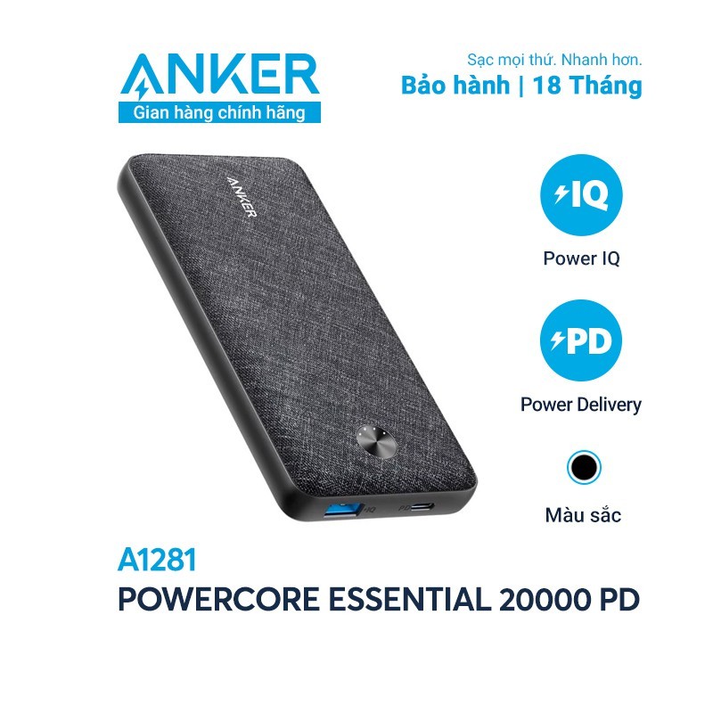 Pin dự phòng ANKER A1281 PowerCore Essential 20000 mAh PD- BH 18 tháng