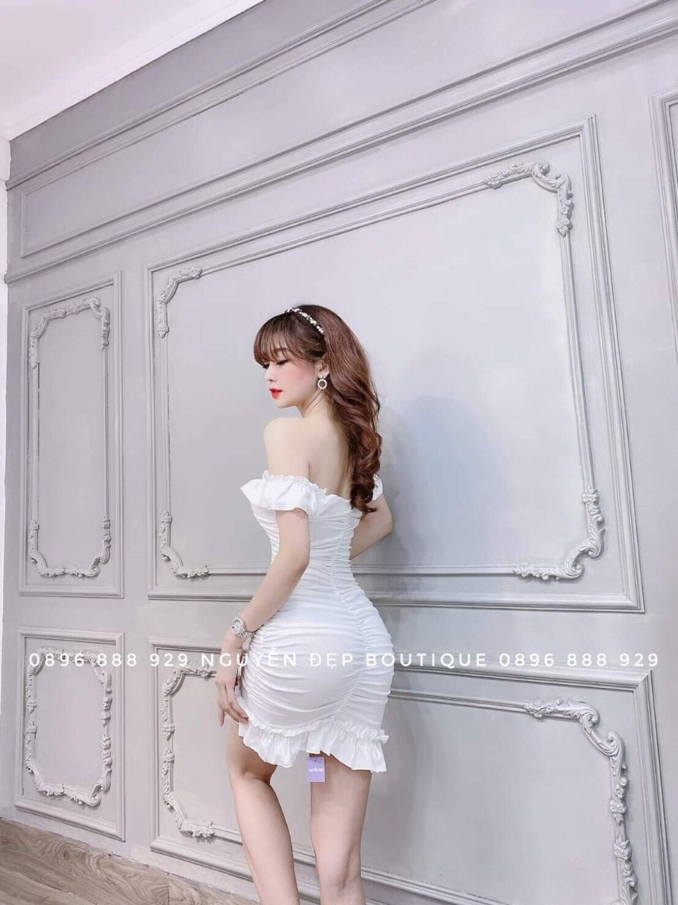 Đầm body trễ vai nhún bèo ôm dáng ( có mút ngực)