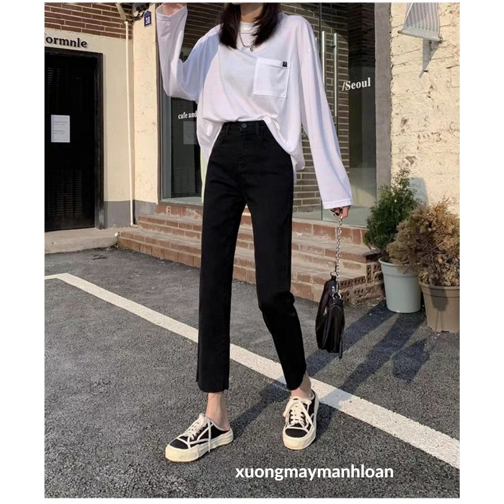 Quần Jean Nữ Ống Đứng Cạp Siêu Cao Hottrend
