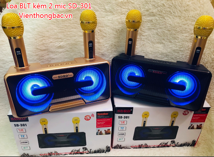 Loa Bluetooth Karaoke SDRD SD-301 + Kèm 2 Mic Không Dây , Loa karaoke bluetooth có giá đỡ điện thoại , Thiết Kế Đẹp Mắt , Cá Tính , Âm Thanh Vang Vòm Sống Động , BASS Chắc, Micro Cực Nhạy Hút Âm Cực Tốt , Echo Chuẩn .