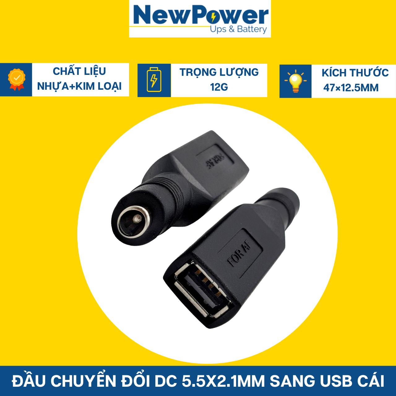 Đầu chuyển đổi DC 5.5x2.1mm sang USB cái (Jack 5.5 sang USB)