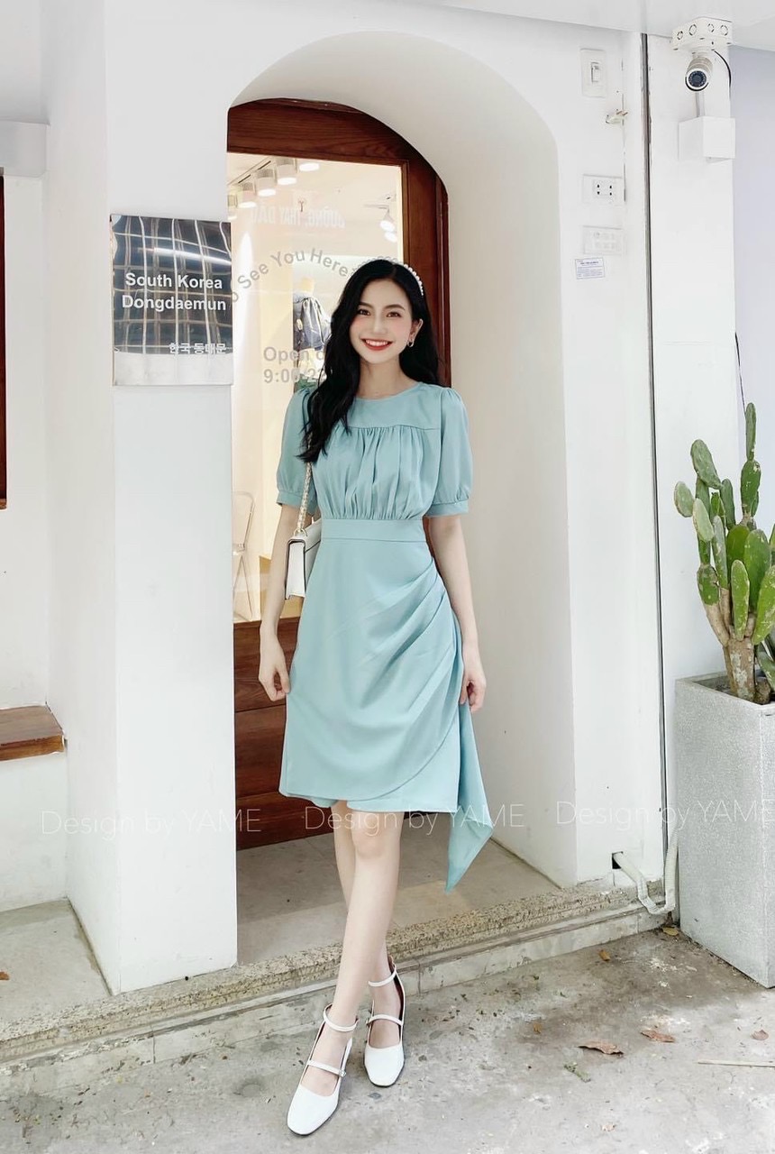 Đầm váy mint tùng phối bèo