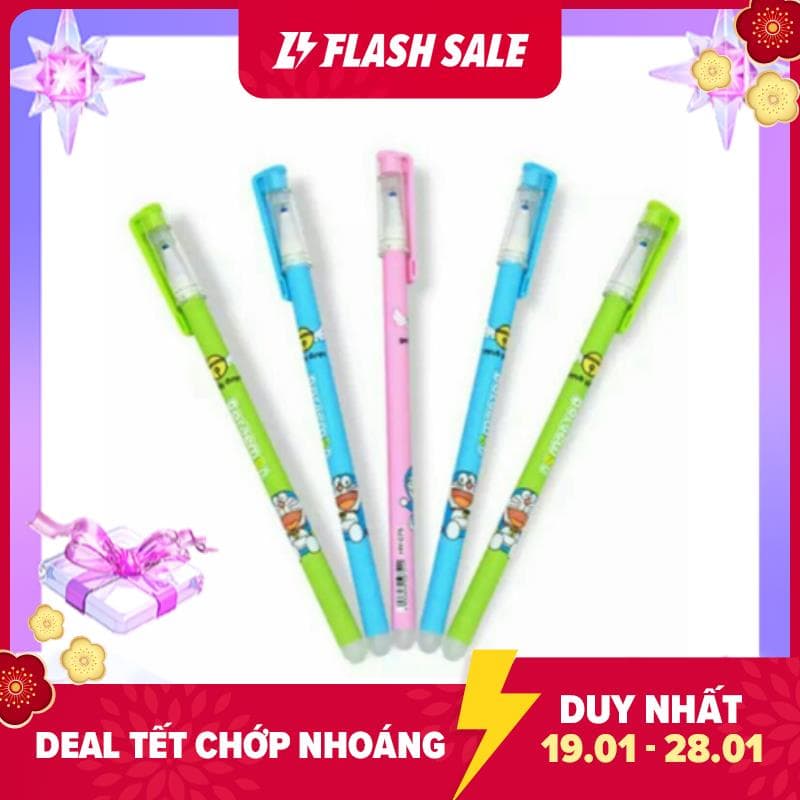 Hộp 12 cây viết xoá được hình doreamon ngộ nghĩnh dễ thương ( mực xanh, mực tím ) ngòi 0.5mm