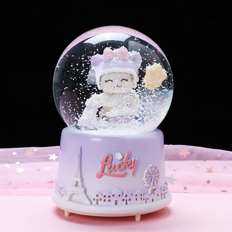 Quả cầu pha lê tuyết có hộp phát nhạc và đèn phát sáng xinh xắn kèm pin tiện ích
