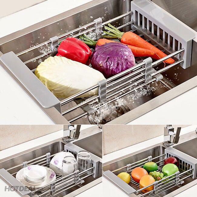 Giá inox đa năng đặt chậu rửa bát rút gọn , Gia inox da nang dat chau rua bat rut gon