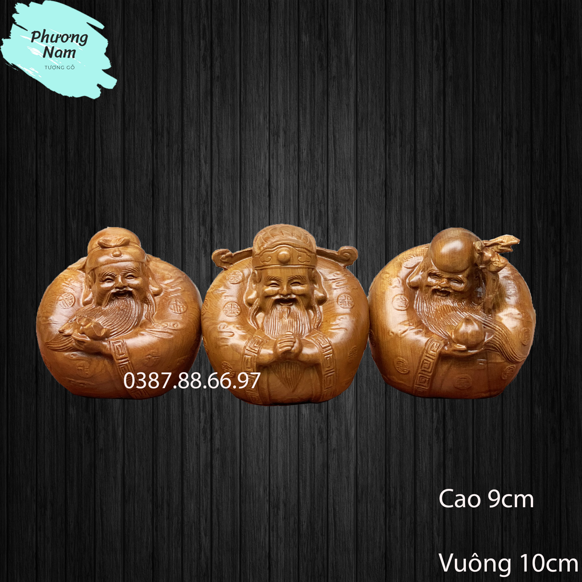 Tượng gỗ tam đa phúc lộc thọ hình quả trứng được làm bằng gỗ bách xanh