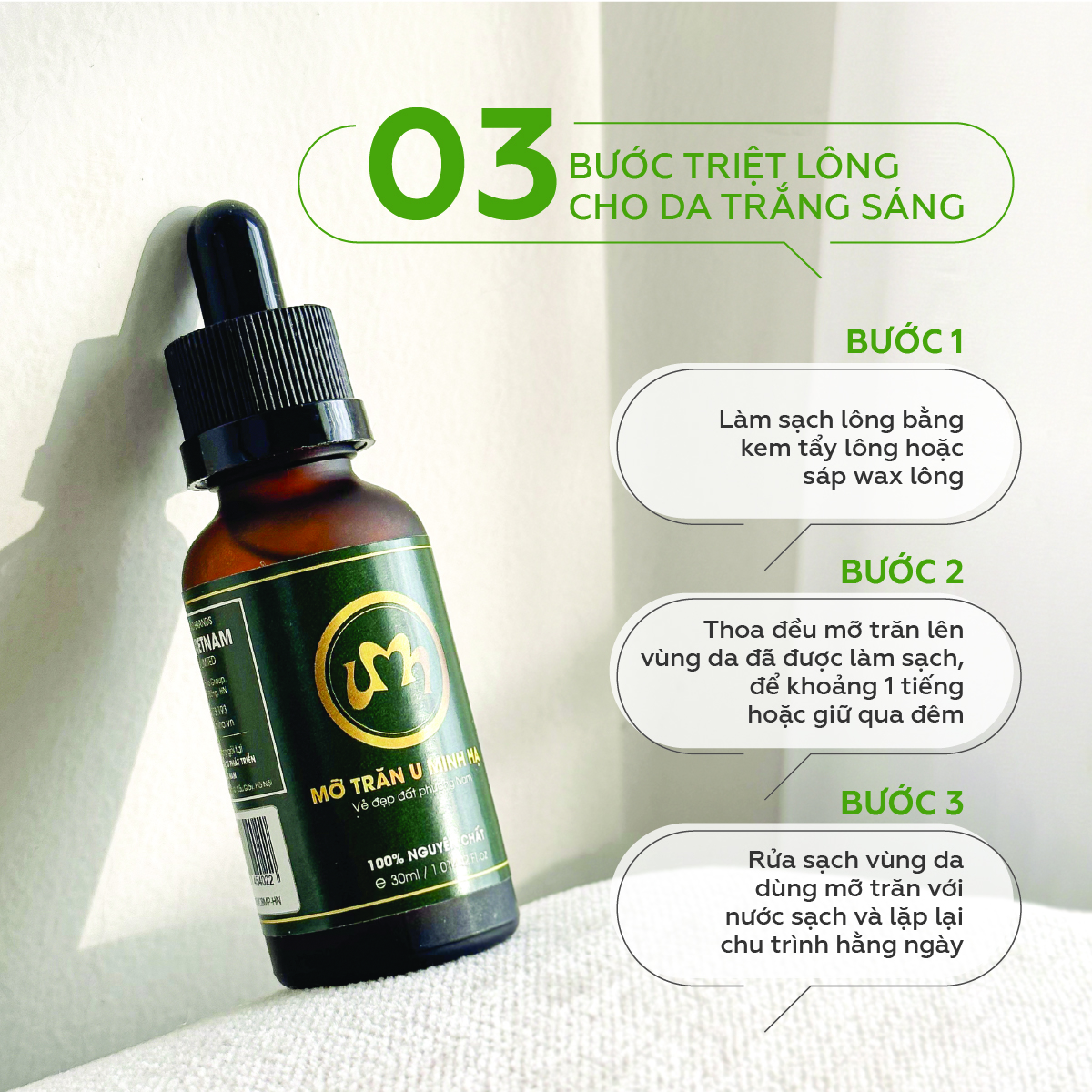 Mỡ trăn triệt lông vĩnh viễn U Minh Hạ nguyên chất 30ml | Mỡ trăn dùng cho triệt lông body toàn thân, nách, chân, tay, ngực, bụng, bikini vùng kín an toàn hiệu quả tại nhà