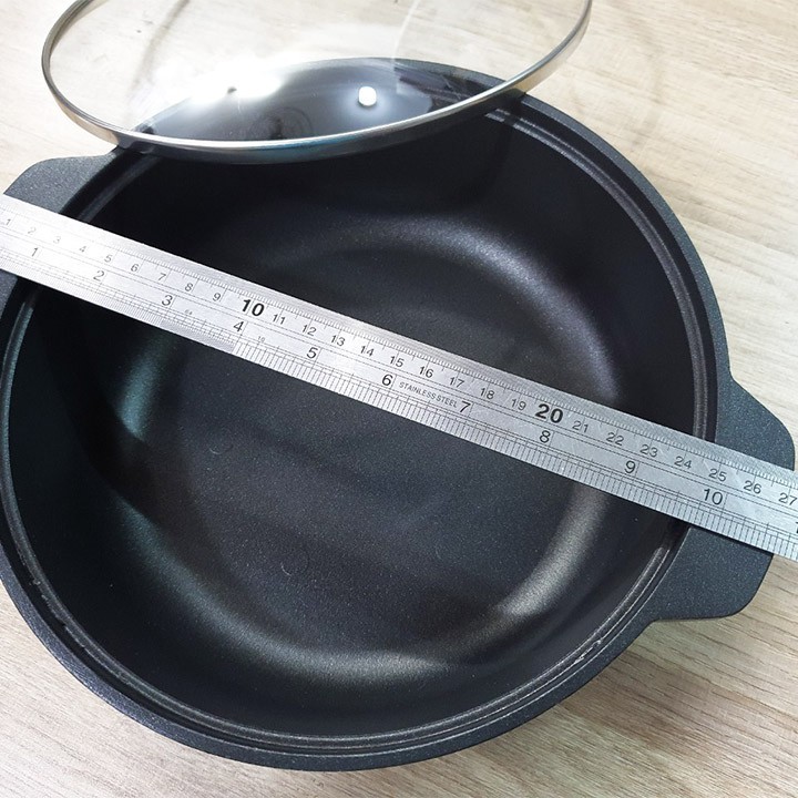 [HCM]Nồi lẩu gang nắp kính 18cm