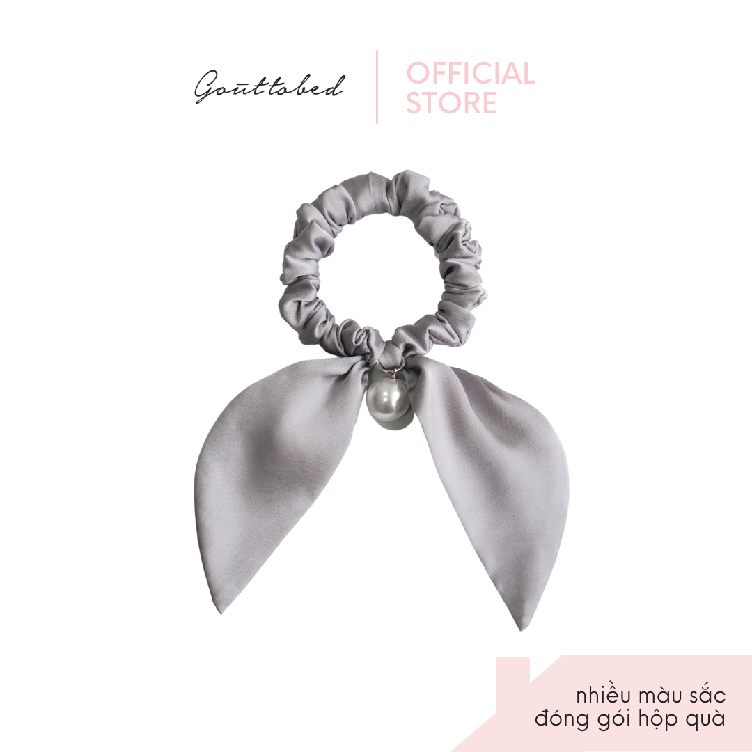 Scrunchies cột tóc nơ đính ngọc trai/đính đá Goûttobed Lụa Satin Silk (nhiều màu)