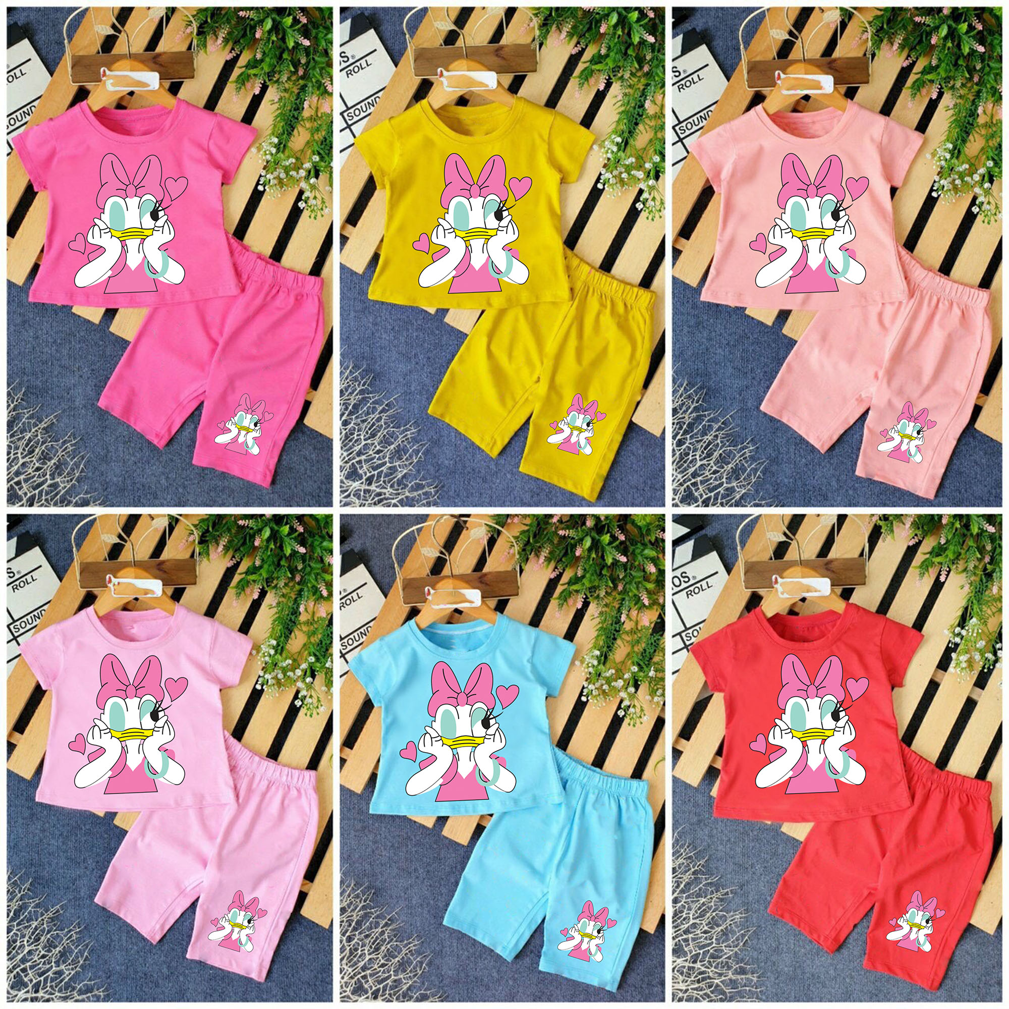 Combo 3 Bộ đồ bé gái hình con con vịt dolna trái tim cho bé gái cho bé từ 6-28kg .BDBG51.