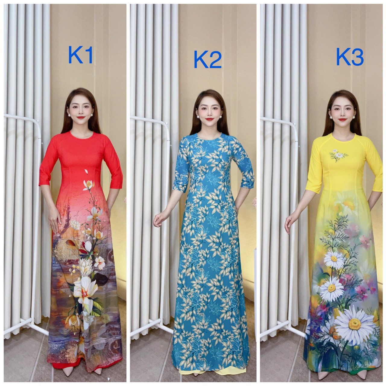 Bộ áo dài hoa nhí cao cấp đủ size (kèm quần lụa tây thi cao cấp)