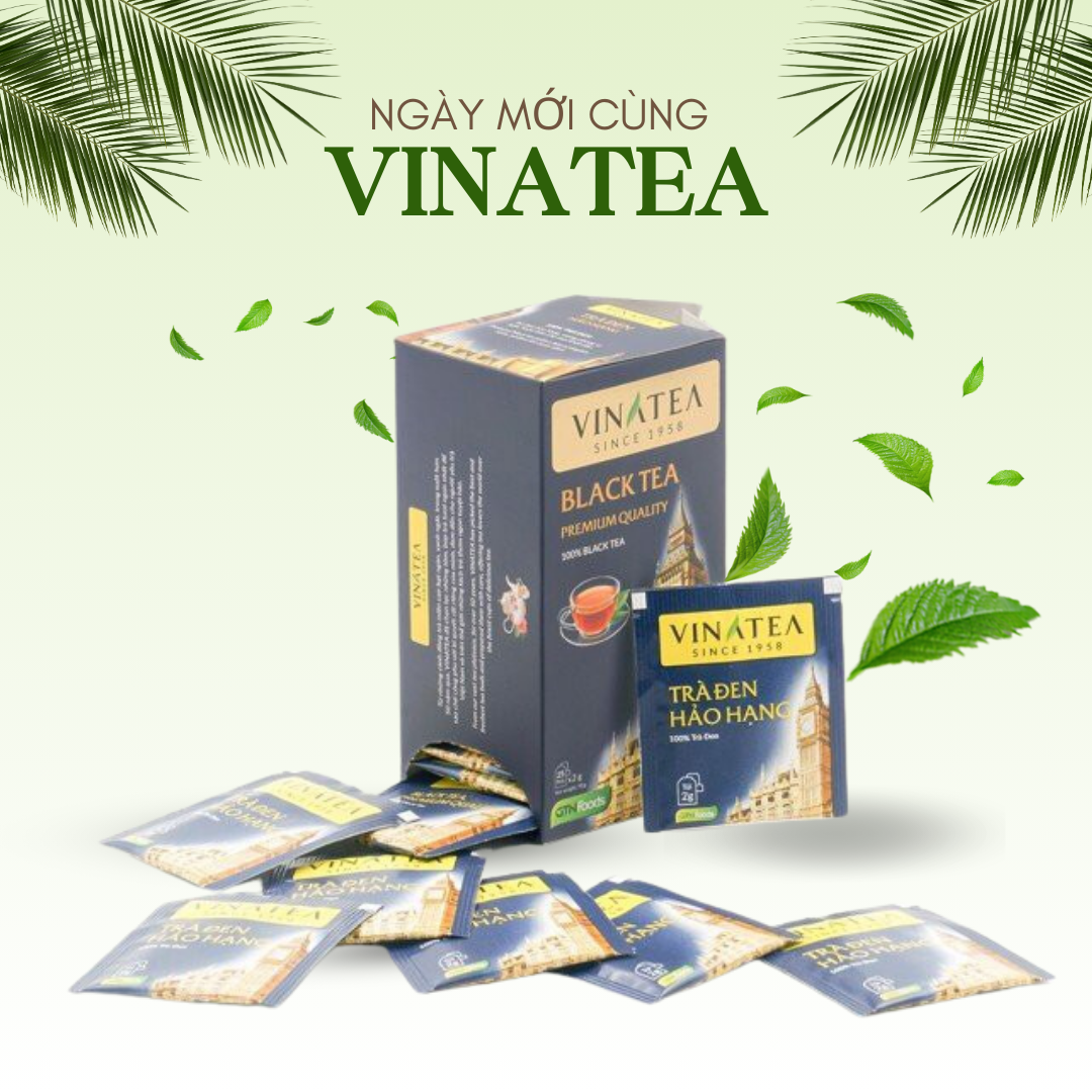 Trà đen hảo hạng 50g, trà túi lọc 25 gói vị đậm đà phong cách Anh, hồng trà đen cao cấp Vinatea