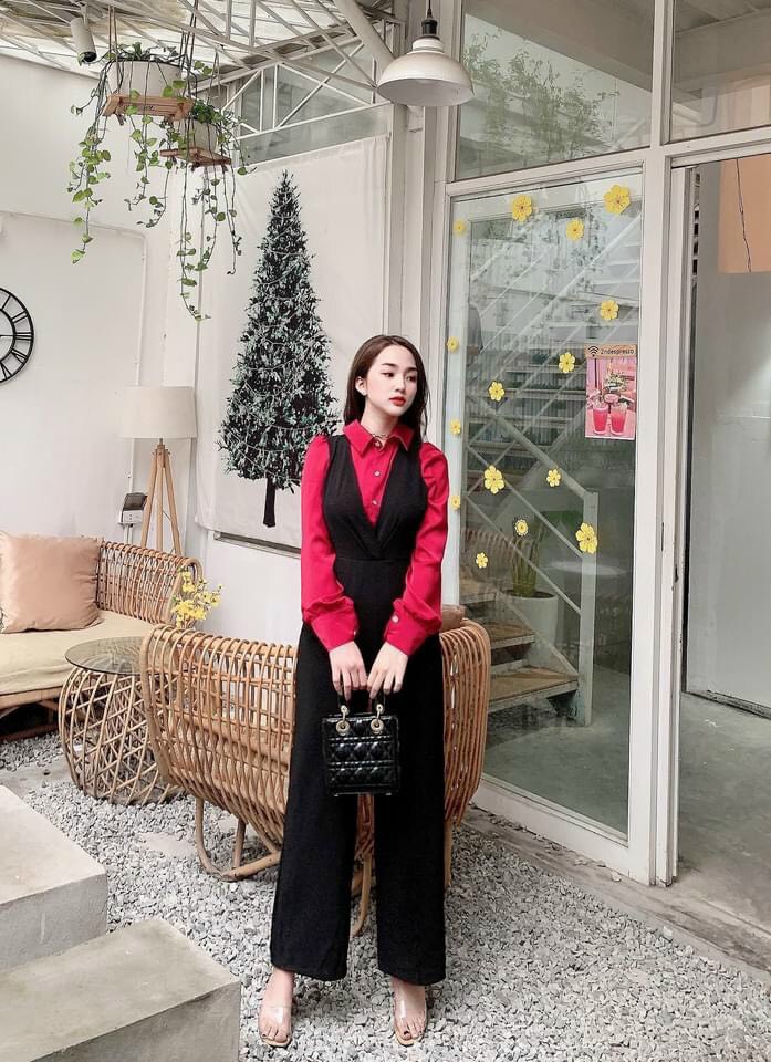 jumpsuit yếm kèm áo sơ mi-TH