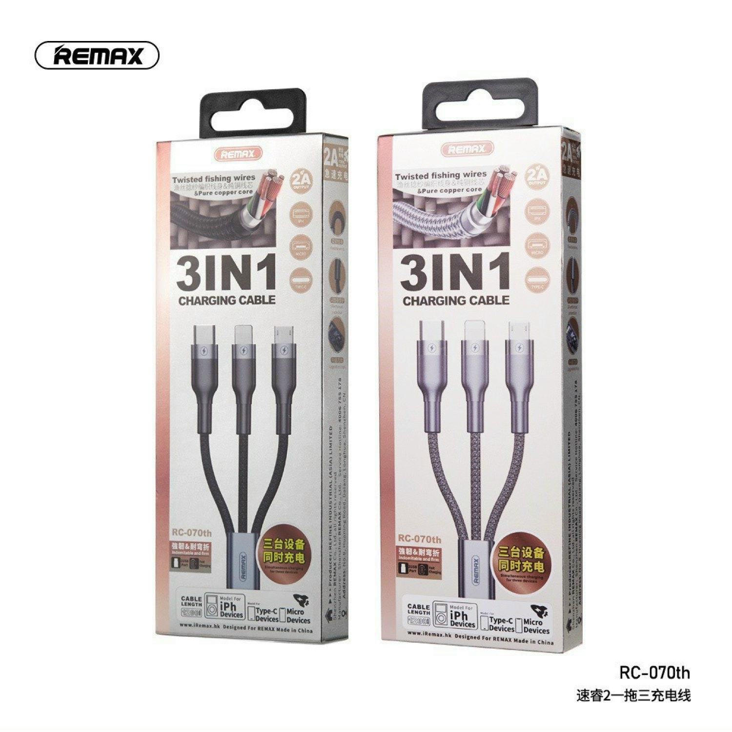 Dây cáp sạc Remax 3 Đầu iρhone - MICRO USB - TYPE C Dây Dù RC-070TH RC-131th